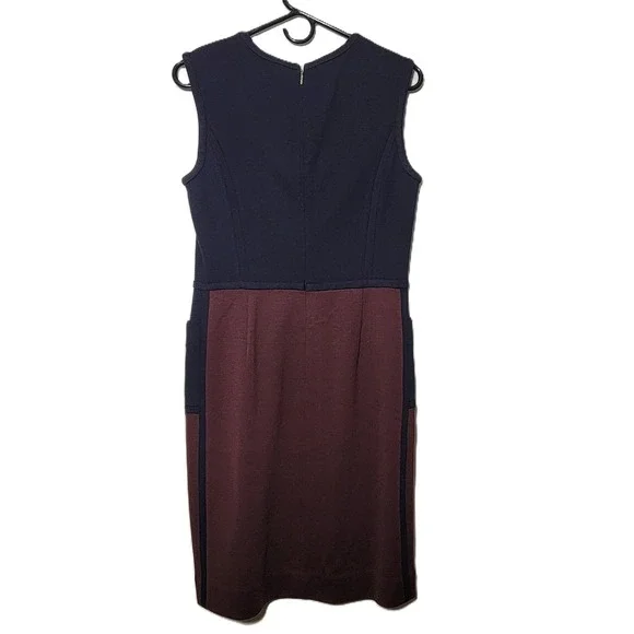 Tory Burch Brianna Sleeveless Colorblock Sheath Dress Navy Burgundy Pockets SZ S